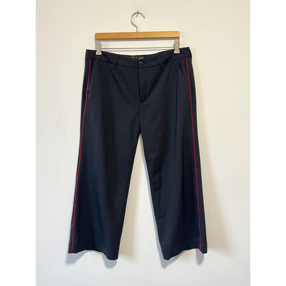 Seafarer Black Short Cropped Trousers Red Tuxedo Stripe Wool Blend Italy 32 x 25